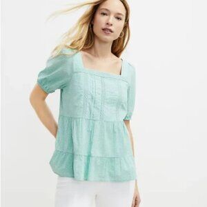 LOFT Light Green Polka Dot Blouse 100% cotton